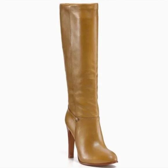 Tory Burch Kasey Leather Side Zip Stacked Heel Knee High...